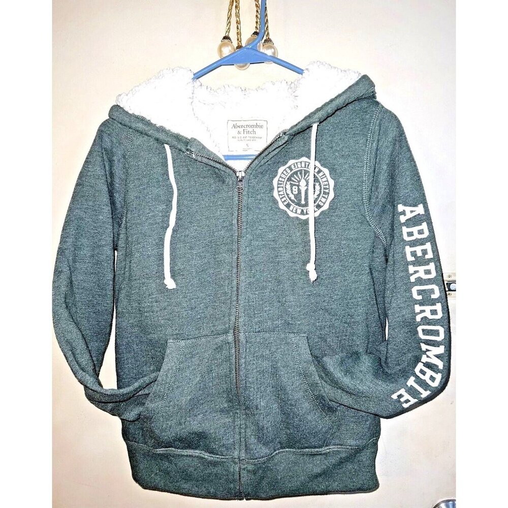 Abercrombie Fitch Women Lined Jacket W/Hood Dark Green SMALL Pockets Drawstring